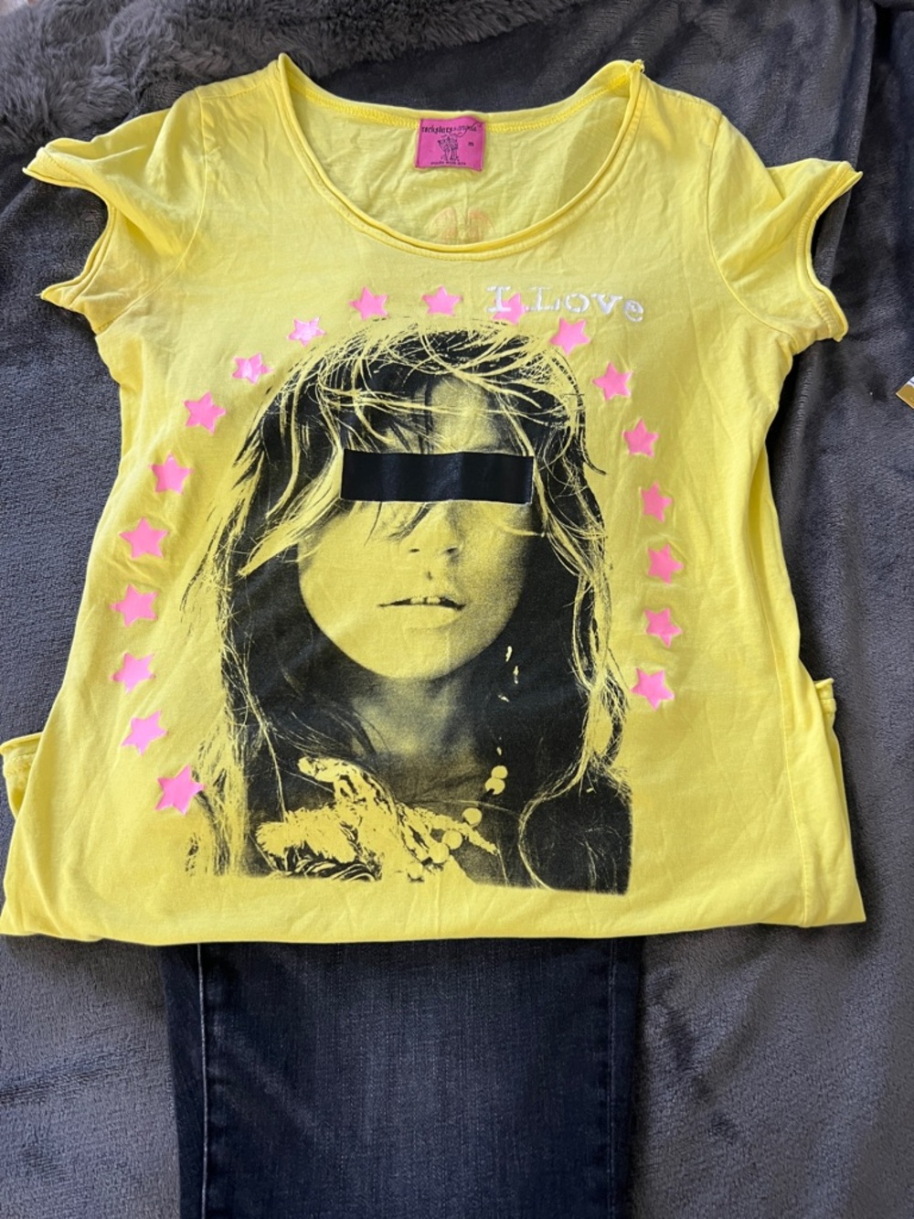 Yellow Short-Sleeve Graphic Tee with Pink Star Details